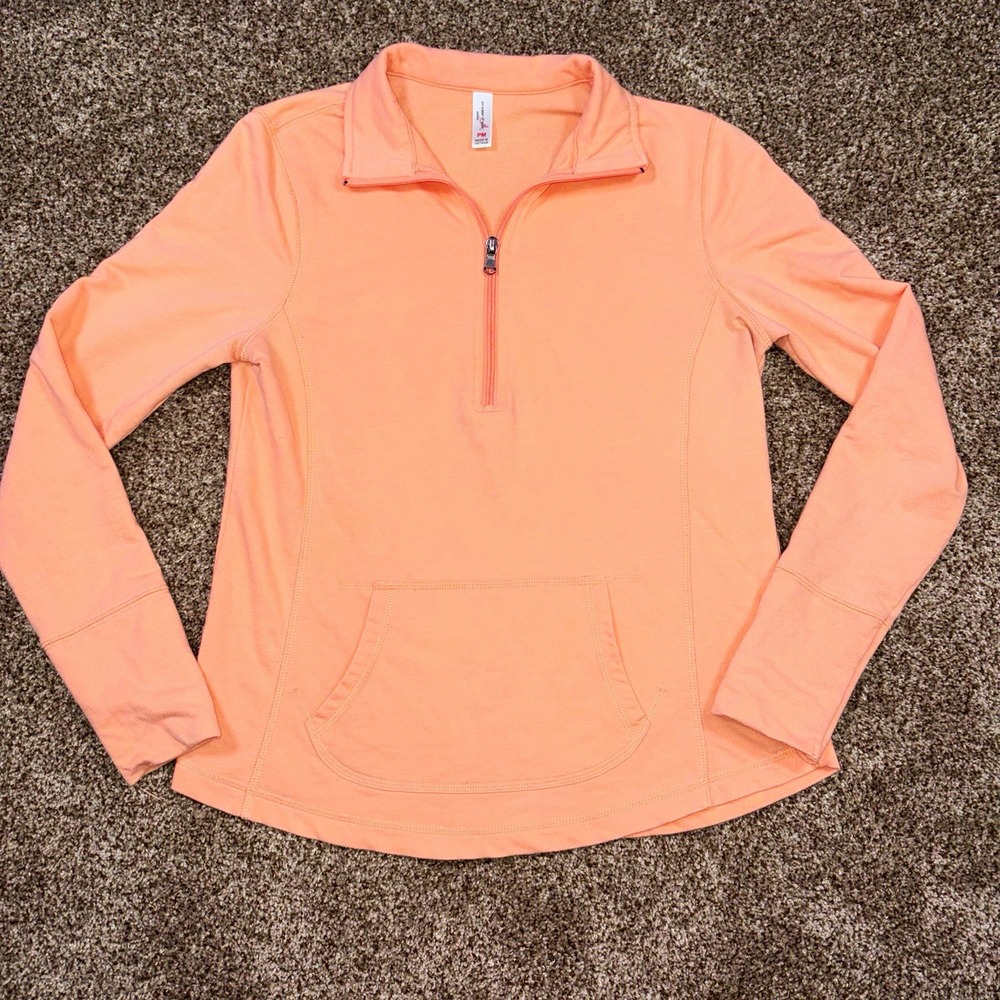Exertek Petite Medium Peach Orange Quarter Zip Athletic Pullover Long Sleeve